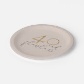 40 & Flawless赤面ピンク&金ゴールド40th Birthday ペーパープレート (アングル)