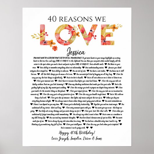 40 reasons we love you birthday gift mom sister ポスター (正面)