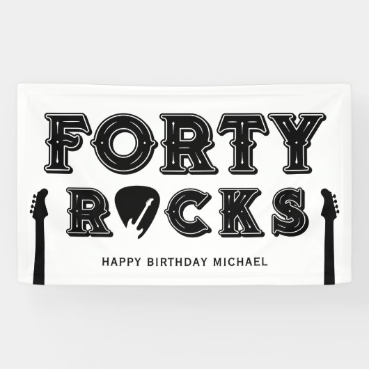 40 Rocks ギターピック 40歳の誕生日パーティー 横断幕 (横)