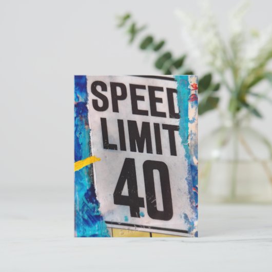 40 Speed Limit mixed media collage ポストカード (スタンド正面)