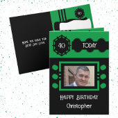 40 today写真名を追加する黒い緑の誕生日 カード