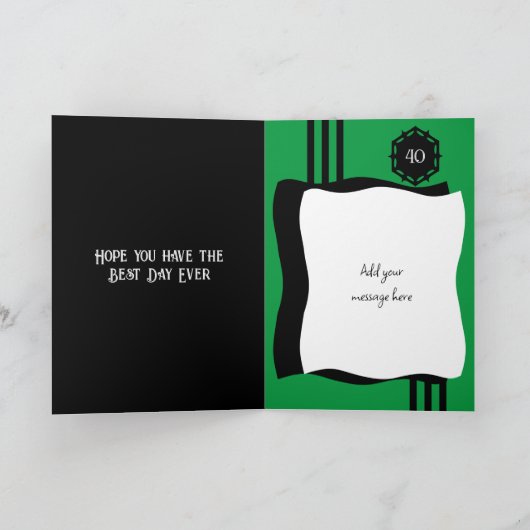 40 today写真名を追加する黒い緑の誕生日 カード (内部)