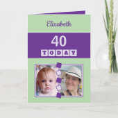 40 today Any Age 2 photo green purple birthday カード (正面)