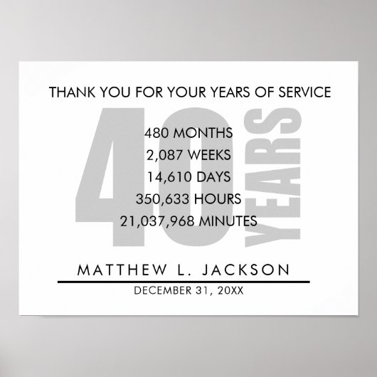 40 Year Retirement or Employee Appreciation Gift ポスター (正面)
