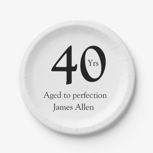 40 years aged to perfection birthday name simple  ペーパープレート (正面)