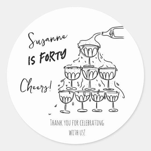 40 years Birthday Champagne tower funky ラウンドシール (正面)
