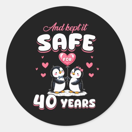 40 Years Wedding Anniversary Penguin Couples Match ラウンドシール (正面)