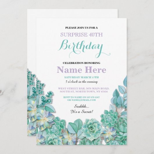 40thまたは任意の年齢の誕生日パーティーフローラホワイト招待状 招待状 (正面/裏面)