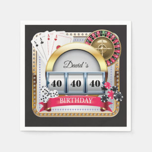 40thカジノトランプのポーカーズカ遊ード誕生日ナプキンズ スタンダードカクテルナプキン