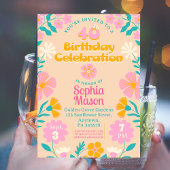 40thグルービーレトロ70sボホフローラ誕生日 招待状