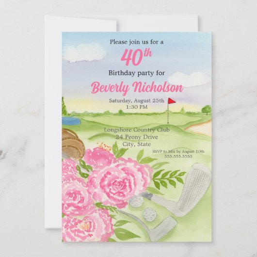 40thゴルフバースデーパーティーPeoniesゴルフコース 招待状 (正面)