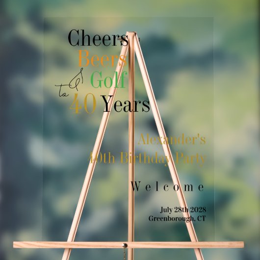 40thゴルフ応援ビアーズバースデーパーティーへようこそ アクリルサイン (ニュートラル)