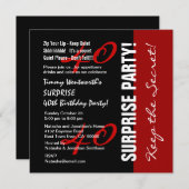 40thサプライズ誕生日ブラックレッドホワイトW1895 招待状 (正面/裏面)