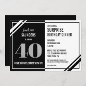 40thサプライズ誕生日モダン白黒ディナー 招待状 (正面/裏面)