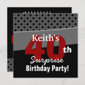 40thサプライズ誕生日モダン白黒レッドV04 招待状 (正面/裏面)