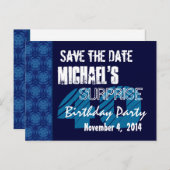 40thサプライズ誕生日日付の青いパターンを保存 案内ポストカード (正面/裏面)