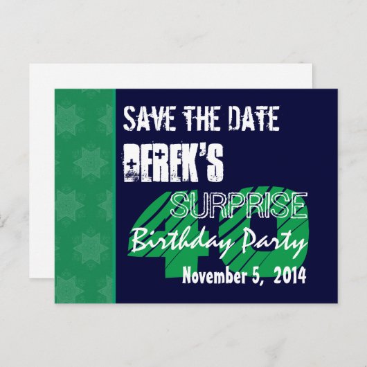 40thサプライズ誕生日日付を保存する青い緑1 案内ポストカード (正面/裏面)