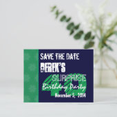 40thサプライズ誕生日日付を保存する青い緑1 案内ポストカード (スタンド正面)