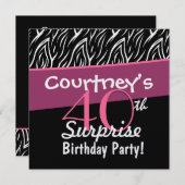 40thサプライズ誕生日白黒ゼブラ炎 招待状 (正面/裏面)