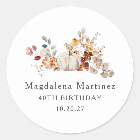 40thバースデーカボチャ秋フラワー封筒用シール ラウンドシール (正面)