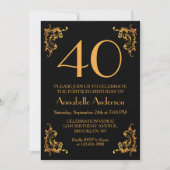 40thバースデーグラムモダン金ゴールドブラックヴィンテージレトロ 招待状 (正面)