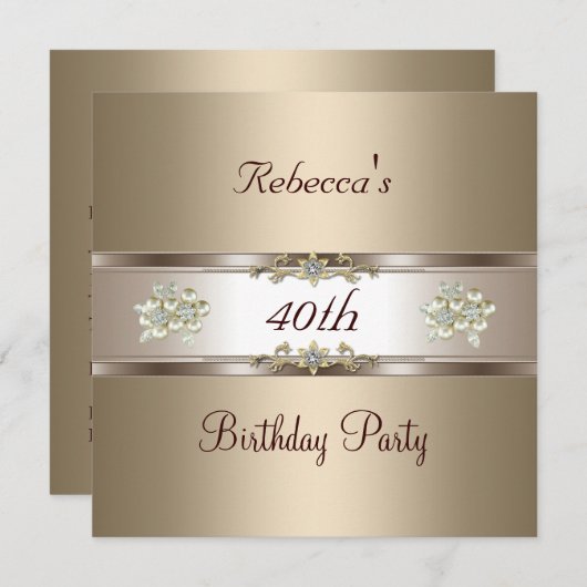 40thバースデーコーエレガントヒードクリームビーゲ招待状 招待状 (正面/裏面)
