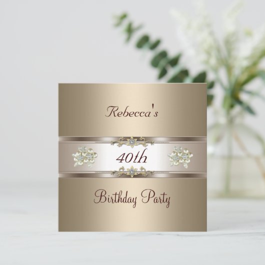 40thバースデーコーエレガントヒードクリームビーゲ招待状 招待状 (スタンド正面)