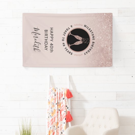 40thバースデーシャンパントーストバーティカルグリッター 横断幕 (インサイチュ)