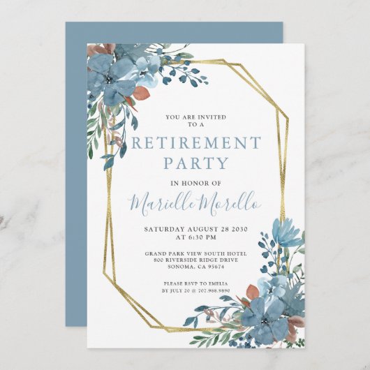 40thバースデーダスティーブルーフローラ招待状 招待状 (正面/裏面)