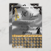 40thバースデーダンスパーティーシルバーフォイル、イエローヒアリング 招待状 (正面/裏面)