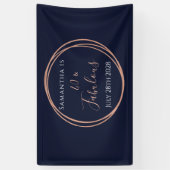 40thバースデーネイビーバラ金ゴールド誕生日パーティー 横断幕 (縦)