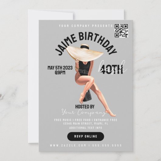 40thバースデーバッシュイベントクラブスタイルチラシ 招待状 (正面)