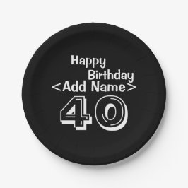 40thバースデーパーソナライズされたブラック紙プレート ペーパープレート