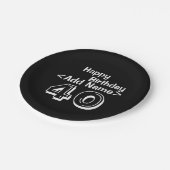 40thバースデーパーソナライズされたブラック紙プレート ペーパープレート (アングル)