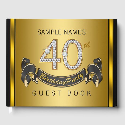 40thバースデーパーティーゲストブックブラック金ゴールド ゲストブック (正面)