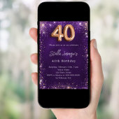 40thバースデーパープルバラ金ゴールド贅沢 招待状