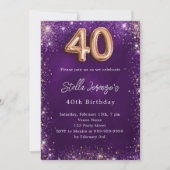 40thバースデーパープルバラ金ゴールド贅沢 招待状 (正面)