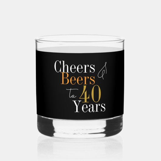 40thバースデービアーズ応援ブラック金ゴールドパーティー ウイスキーグラス (正面)