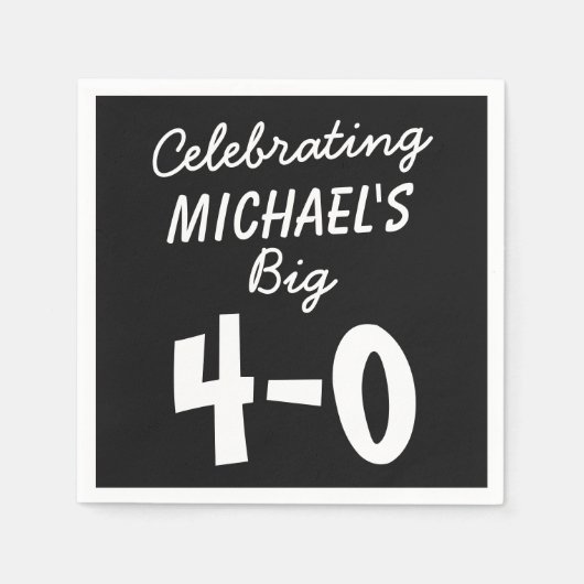 40thバースデーブラックパーソナライズされた紙ナプキンス スタンダードカクテルナプキン (正面)