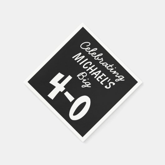 40thバースデーブラックパーソナライズされた紙ナプキンス スタンダードカクテルナプキン (角)