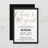 40thバースデーブラック金ゴールドグリッターモダン エレガント 招待状 (正面/裏面)