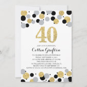 40thバースデーブラック金ゴールドグレーグリッター紙吹雪 招待状 (正面)