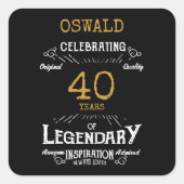 40thバースデーブラック金ゴールド伝説的レトロ スクエアシール (正面)
