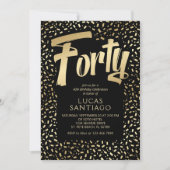 40thバースデーブラック金ゴールド紙吹雪 招待状 (正面)