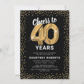 40thバースデーブラック金ゴールド 招待状 (正面)