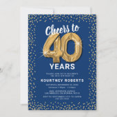 40thバースデーブルー金ゴールド 招待状 (正面)