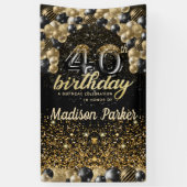 40thバースデーラグジュアリーパーソナライズされたブラック金ゴールド 横断幕 (縦)