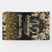 40thバースデーラグジュアリーパーソナライズされたブラック金ゴールド 横断幕 (横)