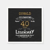 40thバースデーレジェンダリーブラック金ゴールドレトロ スタンダードカクテルナプキン (正面)