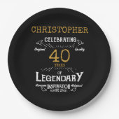 40thバースデーレジェンダリーブラック金ゴールドレトロ ペーパープレート (正面)
